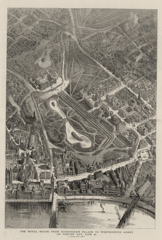 Den kongelige rute fra Buckingham Palace til Westminster Abbey på Jubilee Day, 21. juni af Henry William Brewer
