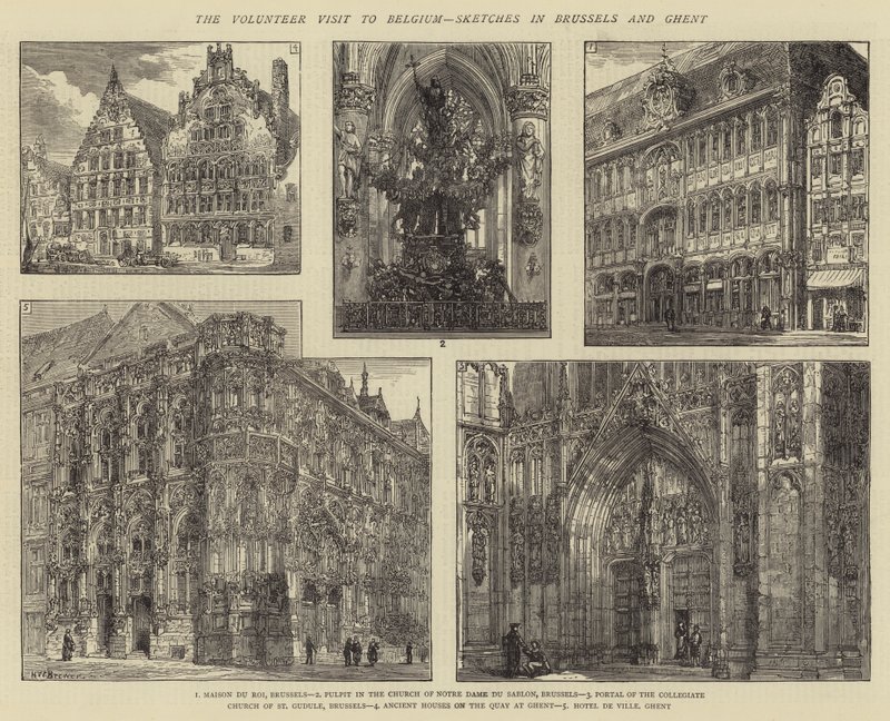 Det frivillige besøg i Belgien, skitser i Bruxelles og Gent af Henry William Brewer