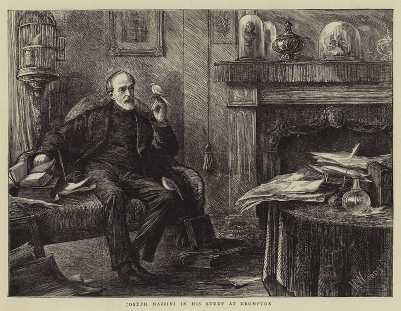 Joseph Mazzini i sit studie ved Brompton af Henry Woods