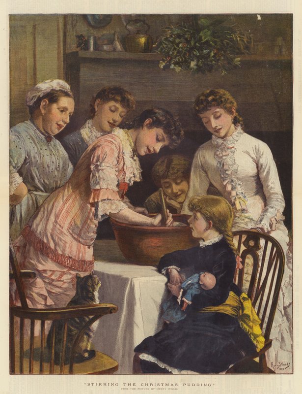 Omrøring af julebuddingen (chromolitho) af Henry Woods
