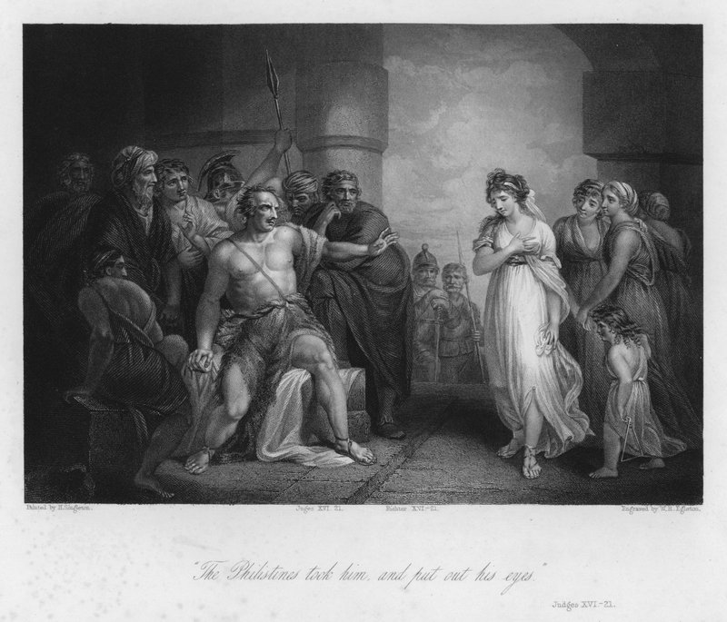Samson og Delila, Dommerne XVI, 21 (gravering) af Henry (after) Singleton