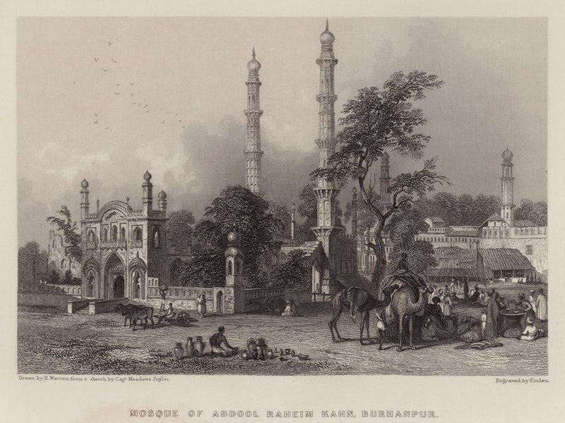 Abdul Rahim Khans moske, Burhanpur (farve litho) af Henry (after) Warren