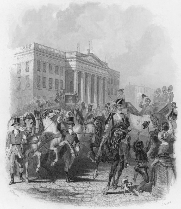 Kong George IVs besøg i Irland i 1821 (gravering) af Henry (after) Warren