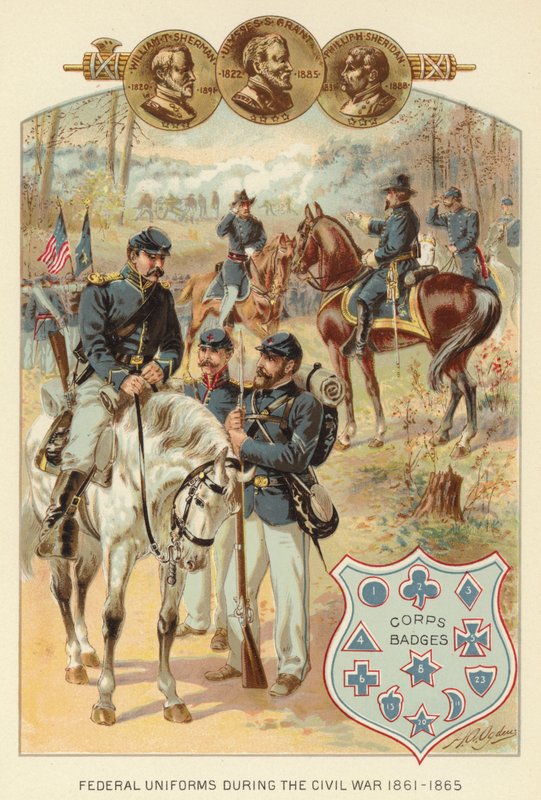 Føderale uniformer under borgerkrigen 1861-1865 (farve litho) af Henry Alexander (after) Ogden