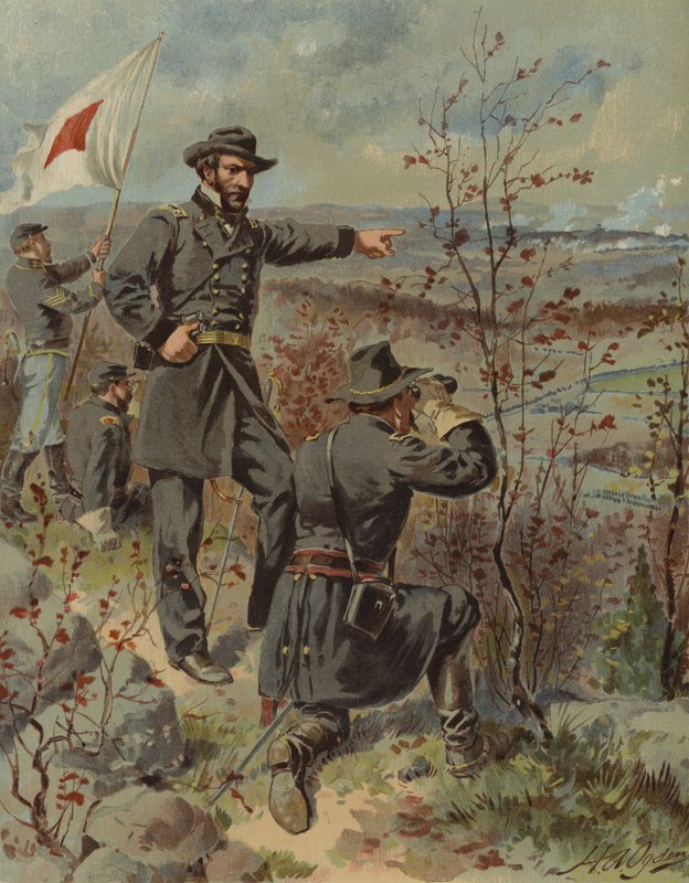 General Sherman ved Kenesaw Mountain, Georgia, amerikansk borgerkrig, 4. oktober 1864 (chromolitho) af Henry Alexander (after) Ogden