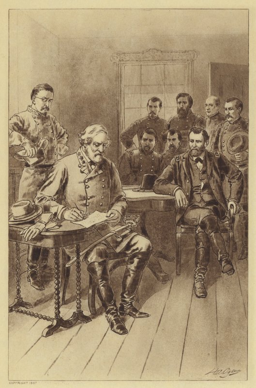 Lees overgivelse til Grant, Appomattox, 9. april 1865 (litho) af Henry Alexander (after) Ogden