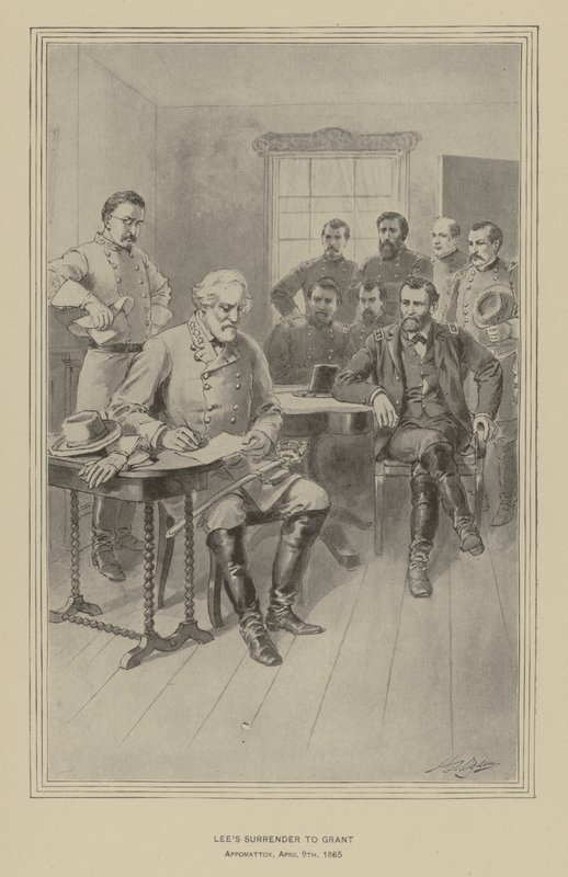Lees overgivelse til Grant, Appomattox, Virginia, 9. april 1865 (litho) af Henry Alexander (after) Ogden