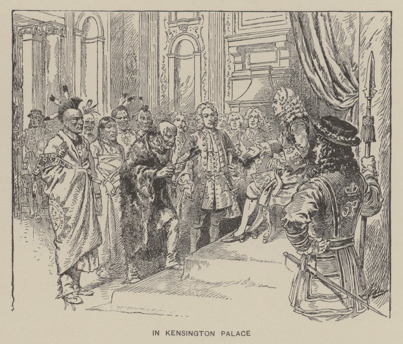 Modtagelse af Creek-indianere af kong George II på Kensington Palace af Henry Alexander (after) Ogden