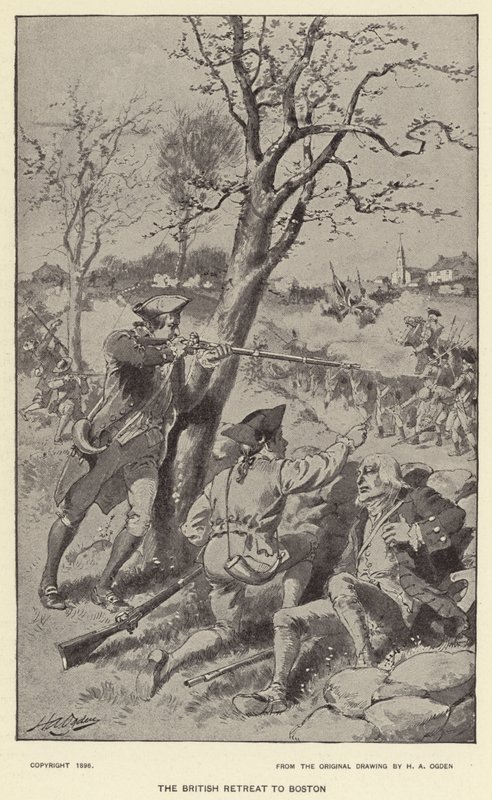 The British Retreat to Boston (litho) af Henry Alexander (after) Ogden