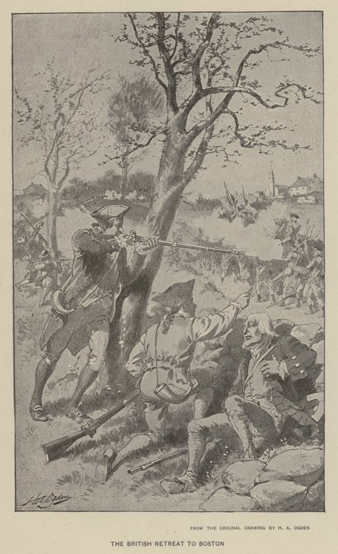 Briterne trækker sig tilbage til Boston (litho) af Henry Alexander (after) Ogden