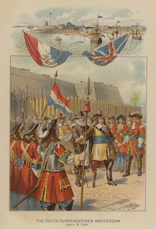 Hollænderne overgiver sig New Amsterdam, 8. september 1664 (chromolitho) af Henry Alexander (after) Ogden