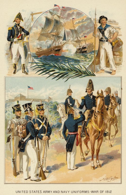 United States Army and Navy Uniforms, War of 1812 (farve litho) af Henry Alexander (after) Ogden