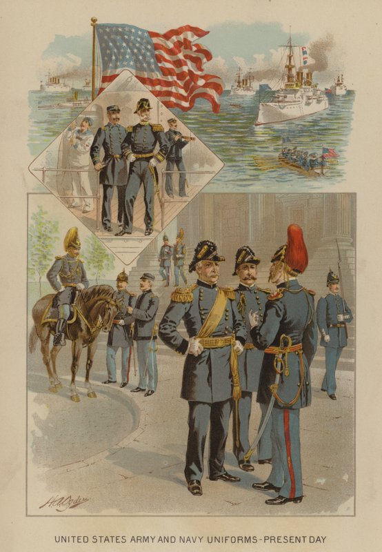 United States Army and Navy uniformer - i dag (chromolitho) af Henry Alexander (after) Ogden