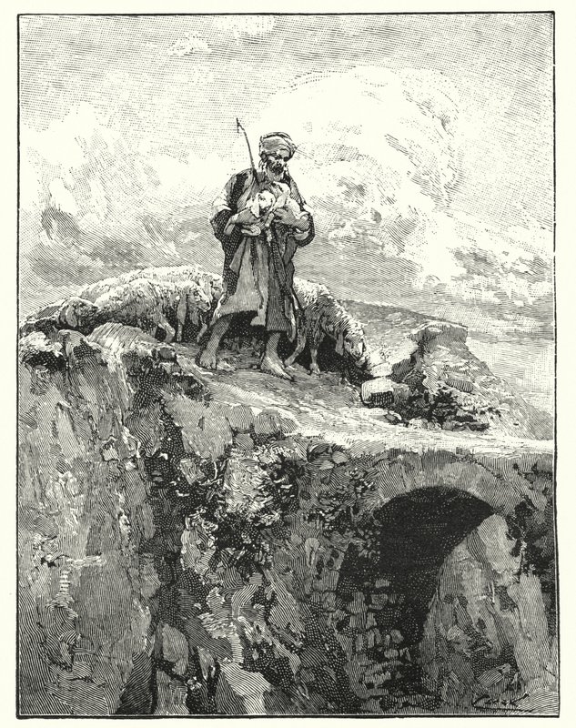 Bro uden brystværn over Jordan (litho) af Henry Andrew Harper