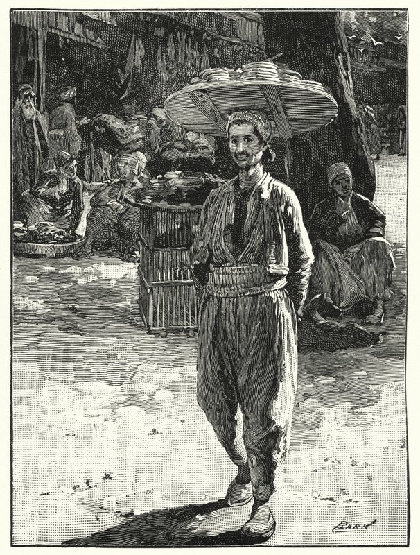 Østlig bager med kurv på hovedet (litho) af Henry Andrew Harper