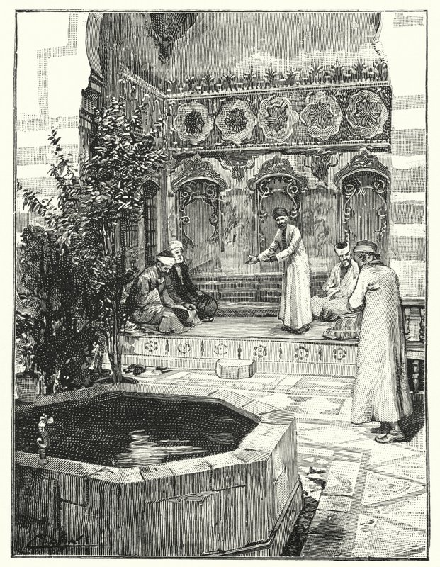 Modtagelse af gæster i en levan, Damaskus (litho) af Henry Andrew Harper