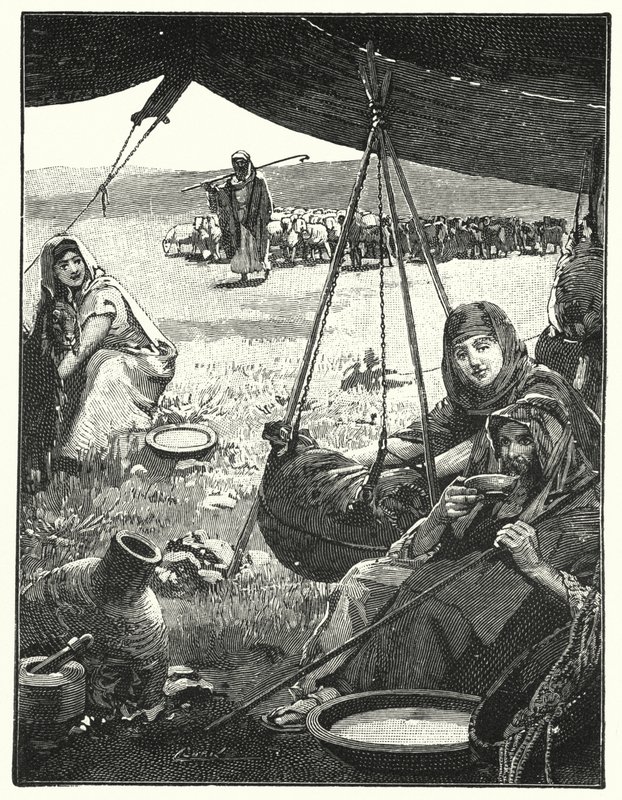 Teltliv i østen, kærnende mælk (litho) af Henry Andrew Harper