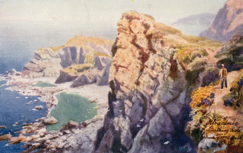 Badebugter, fra Torrs Walk, Ilfracombe (farvelitografi) af Henry B. (after) Wimbush