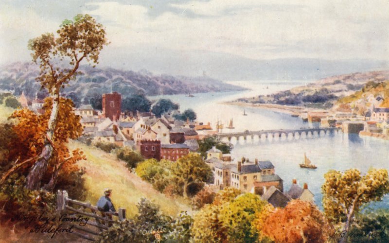 Bideford og Bridge (farvelitografi) af Henry B. (after) Wimbush