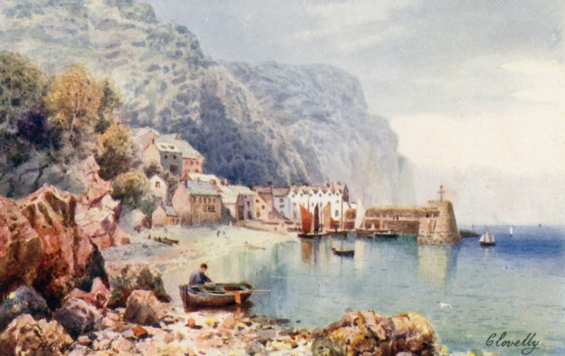 Clovelly (farvelitografi) af Henry B. (after) Wimbush