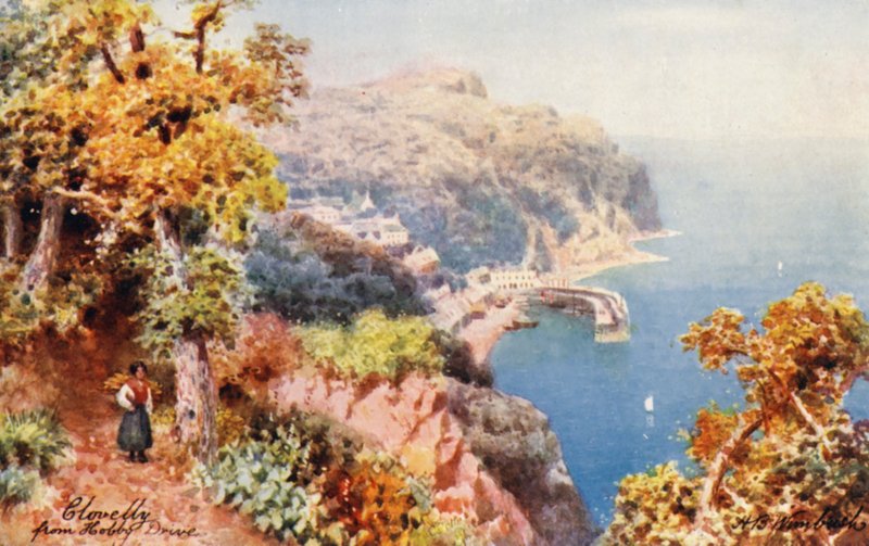 Clovelly, fra Hobby Drive (farvelitografi) af Henry B. (after) Wimbush