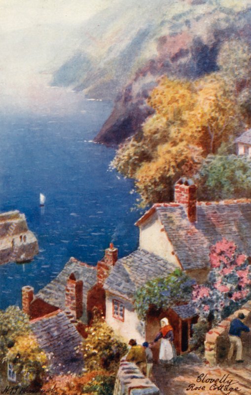 Rose Cottage, Clovelly (farvelitografi) af Henry B. (after) Wimbush