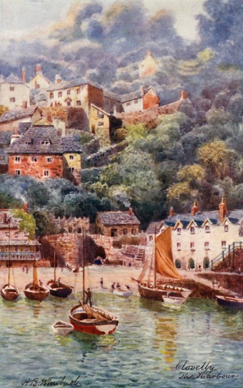 The Harbour, Clovelly (farvelitografi) af Henry B. (after) Wimbush