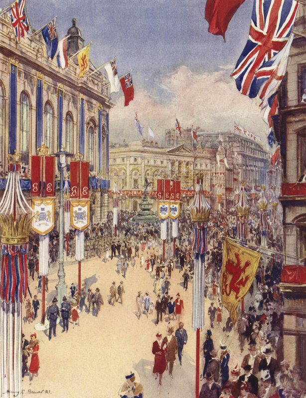 Piccadilly Circus, London (farve litho) af Henry Charles Brewer