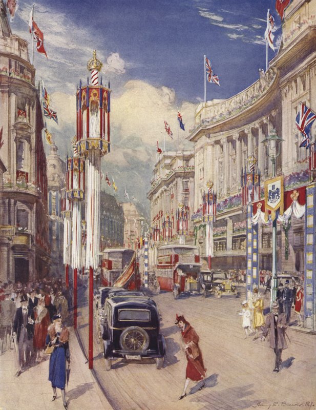 Regent Street ser mod Oxford Circus, London (farve litho) af Henry Charles Brewer