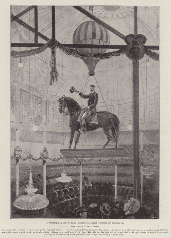 En bemærkelsesværdig cirkuspræstation, Corradinis hurtige nedstigning af hesteryg af Henry Charles Seppings Wright