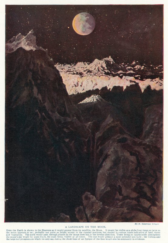 Et landskab på månen (farve litho) af Henry Charles Seppings Wright