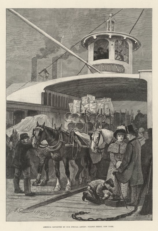Amerika genbesøgt af Our Special Artist, Fulton Ferry, New York af Henry Charles Seppings Wright