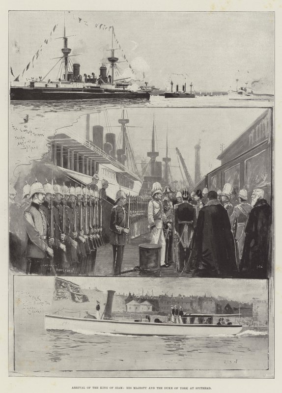 Ankomst af kongen af Siam, Hans Majestæt og hertugen af York til Spithead af Henry Charles Seppings Wright