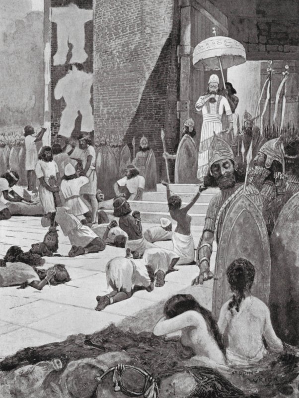 Ashur-nasir-pal og hans krigsfanger (litografi) af Henry Charles Seppings Wright