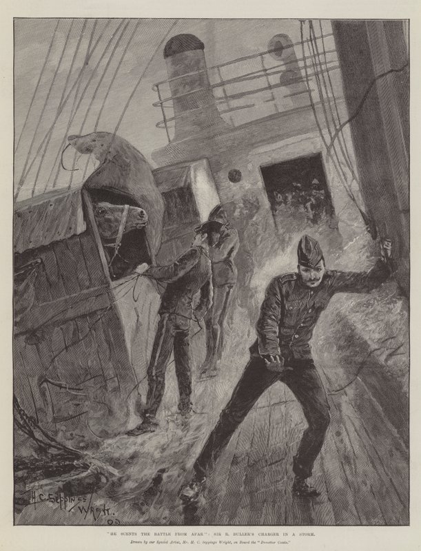 Han kan lugte slaget i det fjerne, Sir R. Bullers Charger i en storm af Henry Charles Seppings Wright