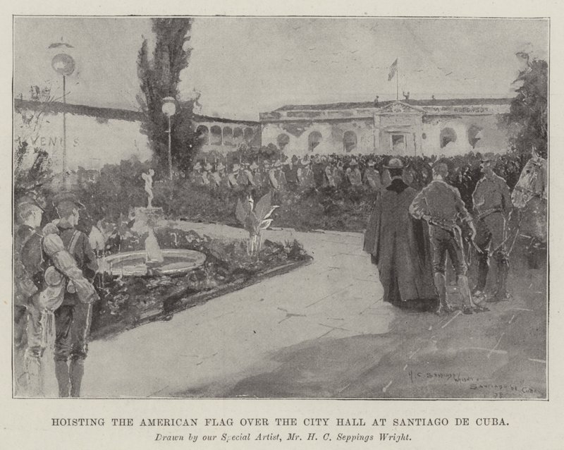 Hissning af det amerikanske flag over rådhuset i Santiago de Cuba af Henry Charles Seppings Wright