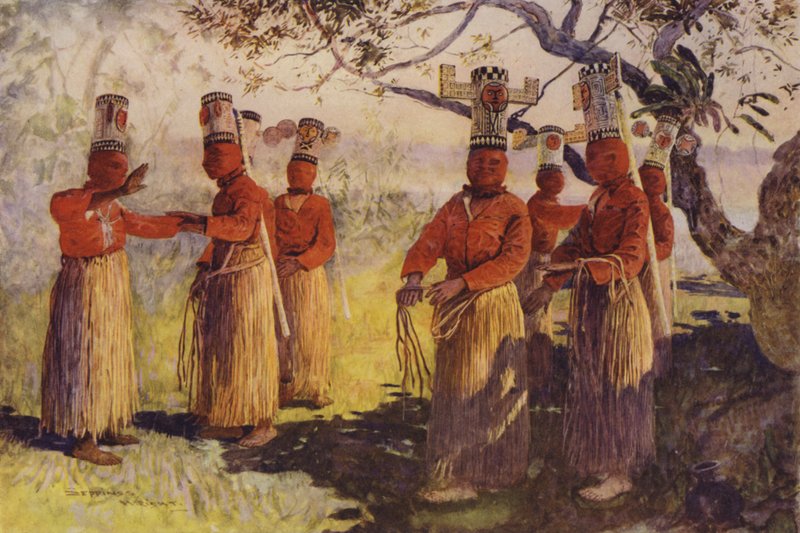 Masked Dancers of Opaina, River Apaporis, Brasilien af Henry Charles Seppings Wright