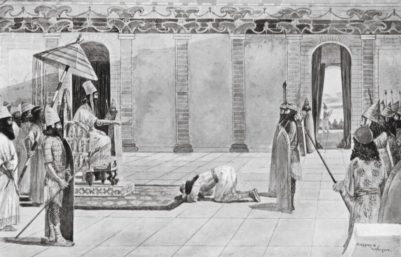 Nabonidus sender instruktioner til Belshazzar (litografi) af Henry Charles Seppings Wright