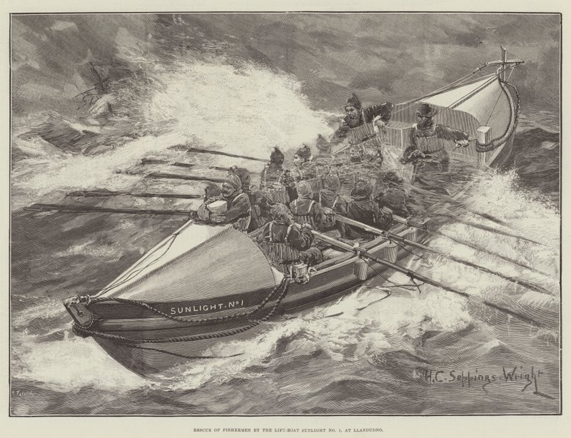Redning af fiskere med redningsbåden Sunlight No 1 i Llandudno af Henry Charles Seppings Wright