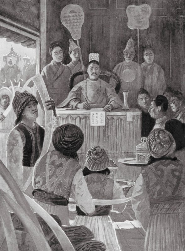 Siamesiske udsendinge hylder kejseren af Kina (litografi) af Henry Charles Seppings Wright
