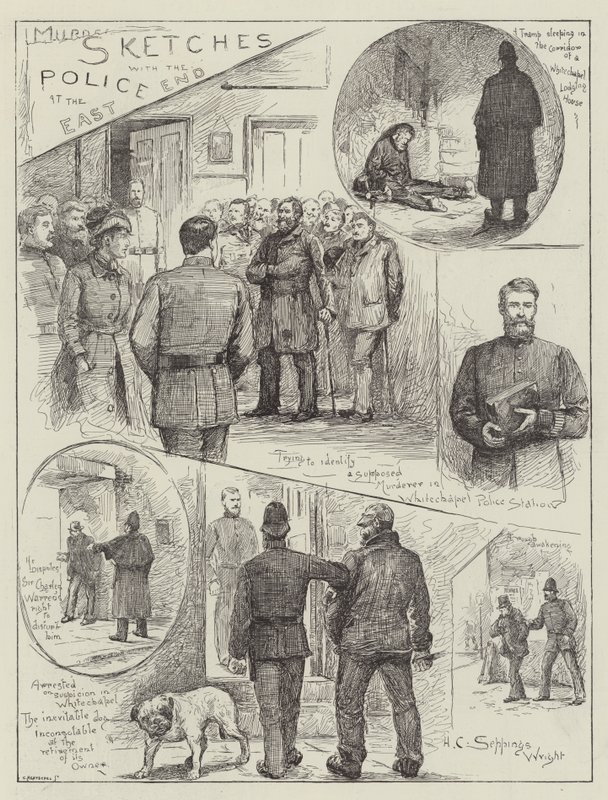 Skitser med politiet i East End af Henry Charles Seppings Wright