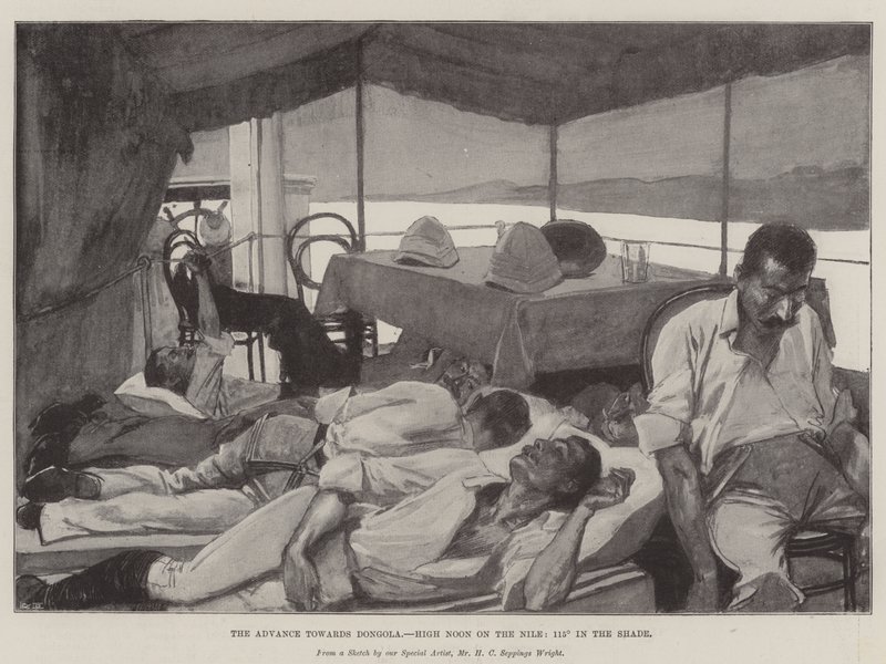 Fremrykningen mod Dongola, høj middag på Nilen, 115° i skyggen af Henry Charles Seppings Wright