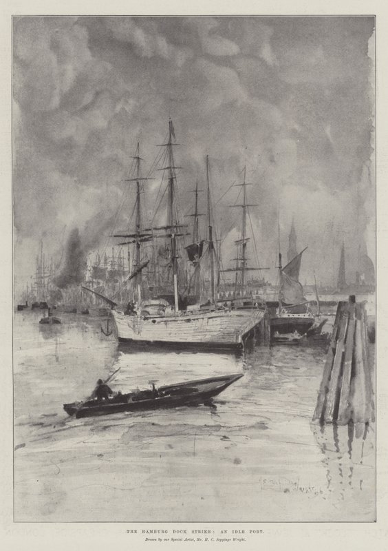 Hamborg Dock Strike, en ledig havn af Henry Charles Seppings Wright