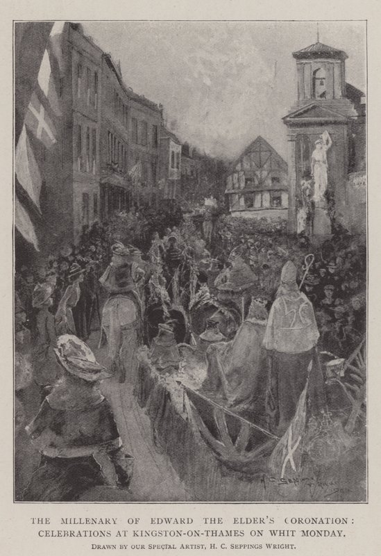 Tusindårsdagen for Edward den Ældres kroning, fejringer i Kingston-on-Thames på pinsedag af Henry Charles Seppings Wright