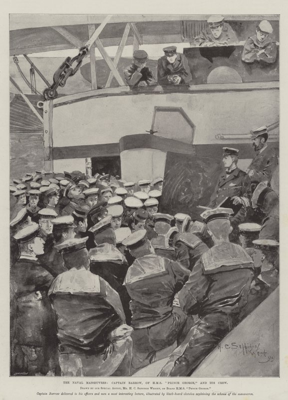 Naval Manoeuvres, Kaptajn Barrow, af HMS Prince George, og hans besætning af Henry Charles Seppings Wright