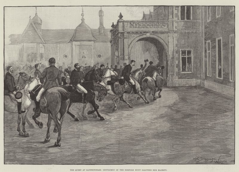 Dronningen i Sandringham, Gentlemen of the Norfolk Hunt, der hilser Hendes Majestæt af Henry Charles Seppings Wright