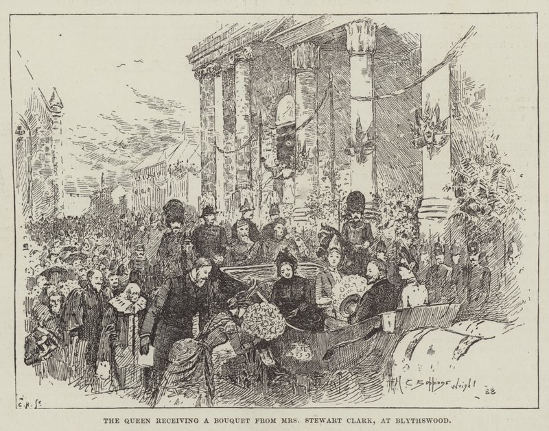 Dronningen modtager en buket fra fru Stewart Clark i Blythswood af Henry Charles Seppings Wright