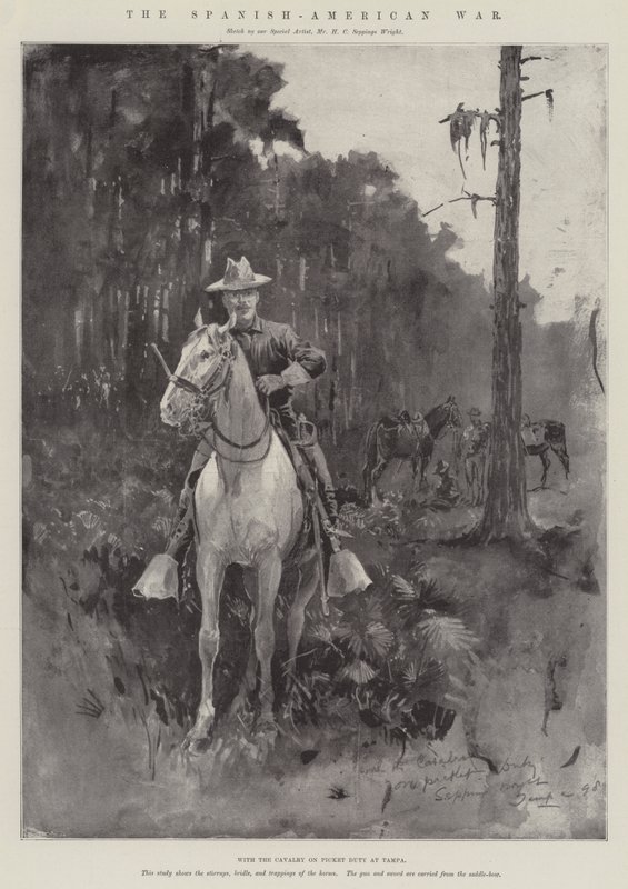 Den spansk-amerikanske krig med kavaleriet af vagttjeneste ved Tampa (gravering) af Henry Charles Seppings Wright