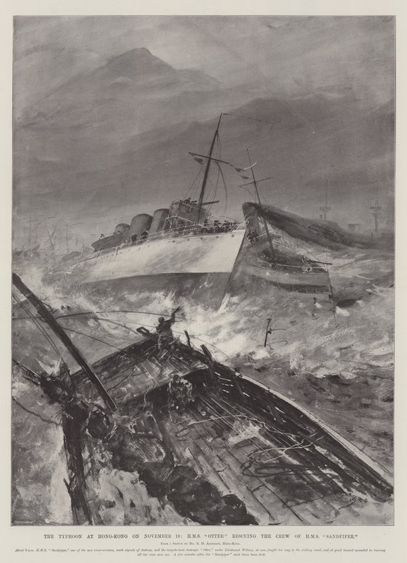 Tyfonen i Hong-Kong den 10. november, HMS Otter reddede besætningen på HMS Sandpiper af Henry Charles Seppings Wright
