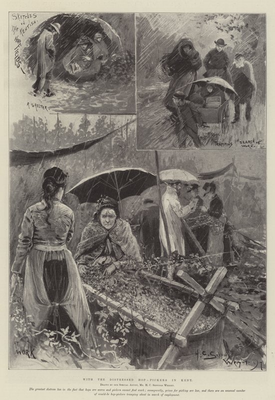 Med de nødstedte humleplukkere i Kent af Henry Charles Seppings Wright